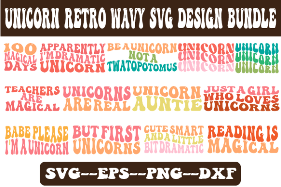 Unicorn Retro Wavy SVG Design Bundle for Crafts & Graphics